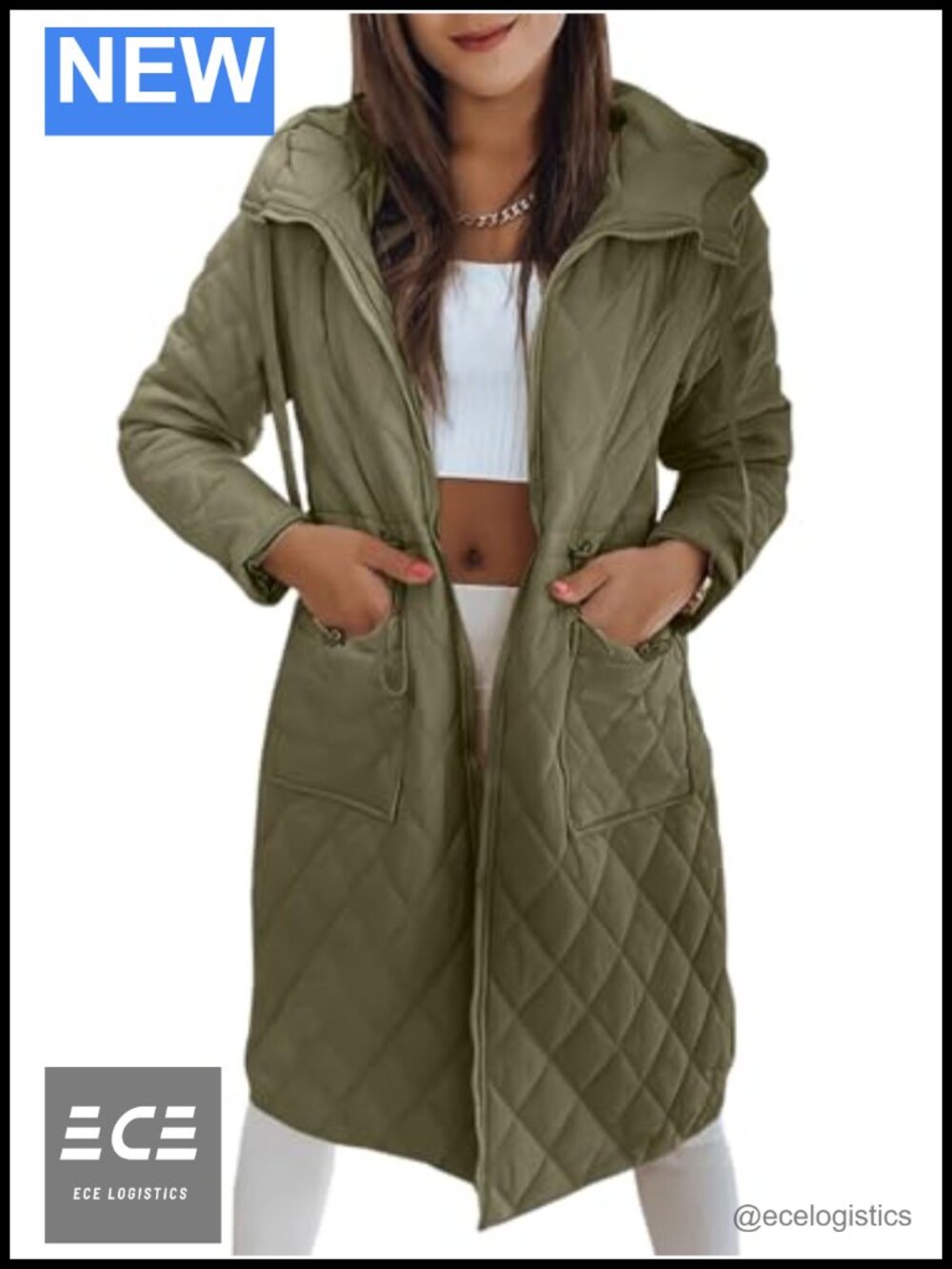 Womens Long Quilted Puffer Jacket Lightweight Hooded Zip Knee Length Winter Coat